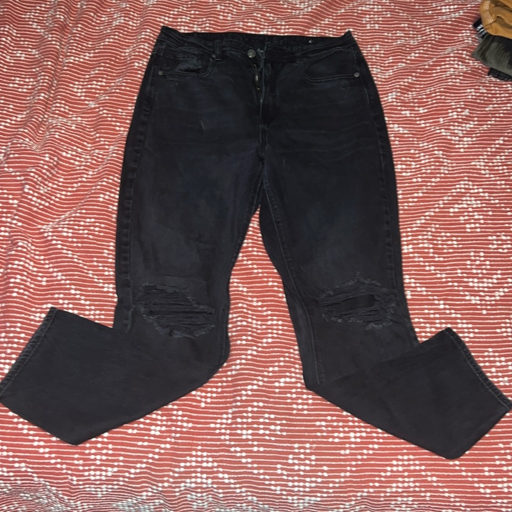 Distressed mom jeans.